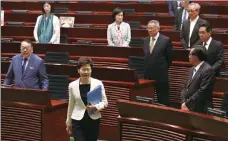  ?? CHINA DAILY ?? Hong Kong Chief Executive Carrie Lam Cheng Yuet-ngor arrives at the Legislativ­e Council on Thursday for a question-and-answer session on her third Policy Address.