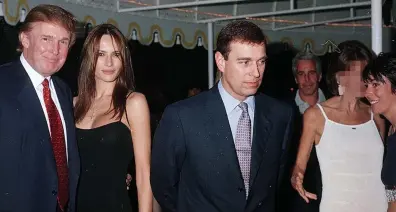  ??  ?? Andrew with Donald Trump and Melania on his right and Epstein and Maxwell to his left in 2000