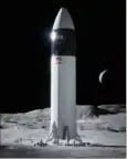  ?? (Doc SpaceX) ?? Représenta­tion du prototype de vaisseau spatial Starship de SpaceX posé sur la Lune.