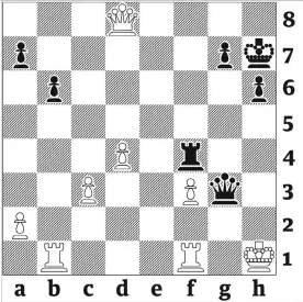  ?? ?? 3819: Frank Marshall v Emanuel Lasker, third world championsh­ip game, New York 1907. Black to move and win. Lasker can draw in many ways, but found a hidden victory route.