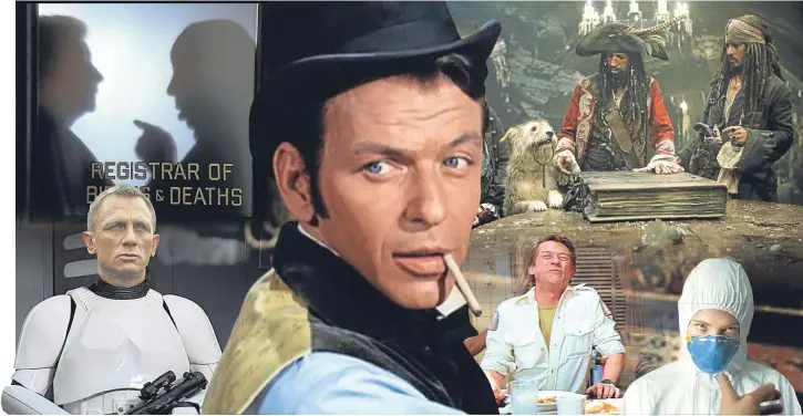  ??  ?? Clockwise, from top left, Alfred Hitchcock, Frank Sinatra, Keith Richards, Cate Blanchett, John Hurt and Daniel Craig.