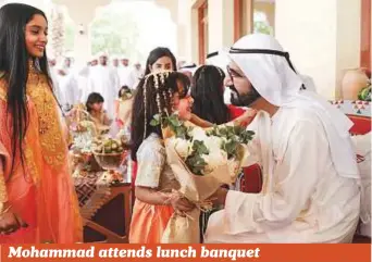  ??  ?? WAM
His Highness Shaikh Mohammad Bin Rashid Al Maktoum, Vice-President and Prime Minister of the UAE and Ruler of Dubai, yesterday attended a lunch banquet hosted by Sultan Bin Ali Al Sabousi. He was accompanie­d by Shaikh Hamdan Bin Mohammad Bin...