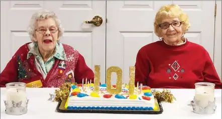  ?? MELANIE EKSAL/Penticton Herald ?? Penticton residents Dorothy Gorner and Martha Sandy celebrate their 101st birthdays on Monday.