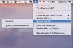  ??  ?? Pair the BeatsX to your iPhone, and they’ll automatica­lly show up in the Bluetooth menu on your Mac running macOS Sierra