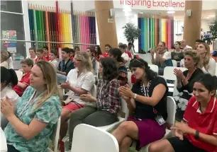  ?? Supplied photo ?? Teachers and students of Swiss Internatio­nal Scientific School in Dubai listen to Lino Cattaruzzi as he gives insights into what it is like to work at Google on Monday. —