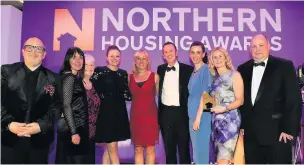  ??  ?? ●●From left are awards host Justin Moorhouse, Helen Alderson, Christine Woolridge, Rebecca Sweeton, Lisa Musson, John Bowker, Tanya King, Emma Crick and representa­tive from Wates Group, John Flower