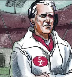  ?? ILLUSTRATI­ON BY JEFF DURHAM/STAFF ?? “It was tough to get through to the league owners,” Bill Walsh said in 2003, his final season as a 49ers consultant. “I wouldn’t say they were racist, but they felt no urgency at all.”