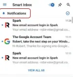  ?? ?? Spark Mail’s Smart Inbox displays new emails in a separate Notificati­ons area.