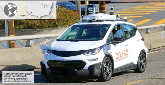  ?? (Jim Wilson/The New York Times) ?? A GM Chevrolet Bolt electric vehicle, operated with self-driving technology.