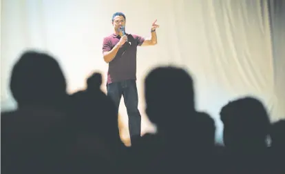  ?? Photos by Paul Chinn / The Chronicle ?? Ex-NBA player Mahmoud Abdul-Rauf spoke to more than 100 students from Mission High and neighborin­g schools.