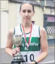  ??  ?? Carraig na bhFear AC’s Jennifer Goggin Walsh who won the women’s title at the East Cork Athletic Division road race championsh­ips in Ballynoe.