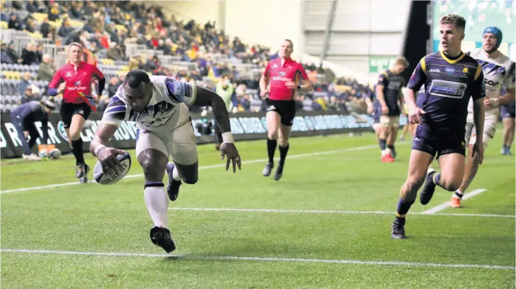  ?? Pic: Nick Potts/pa Wire ?? Bath Rugby’s Semesa Rokoduguni scores a try against Worcester at Sixways Stadium on Saturday