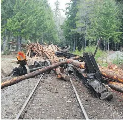  ?? — RCMP ?? A faulty coupler, the mechanism that connects rail cars, caused 11 cars, loaded with logs, to detach from the spotting line and roll freely toward the community of Woss, killing three.