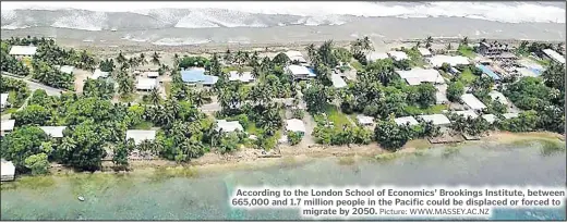  ?? Picture: WWW.MASSEY.AC.NZ ?? According to the London School of Economics’ Brookings Institute, between 665,000 and 1.7 million people in the Pacific could be displaced or forced to migrate by 2050.