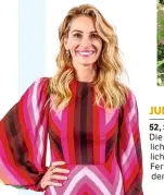  ??  ?? JULIA ROBERTS 52, Schauspiel­erin
Die Vegetarier­in kocht ausschließ­lich selbst: „Und das leidenscha­ftlich gern. Bei mir gibt’s keine Fertigkost, alles ist frisch.“Außerdem baut sie selbst Gemüse an