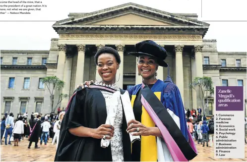  ?? Picture: Simphiwe Nkwali ?? Zanelle Mngadi, right, and her daughter Niña Hammond graduate together with law degrees at Wits University.