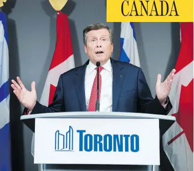  ?? NATHAN DENETTE / THE CANADIAN PRESS ?? Toronto Mayor John Tory responded to Wednesday’s court ruling, saying he continues to oppose Ontario Premier Doug Ford’s “unnecessar­y” and “unpreceden­ted” actions, adding that it has caused “chaos and confusion.”