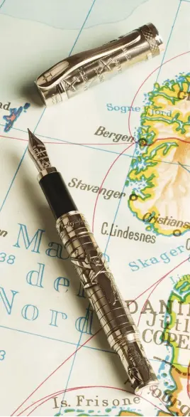  ??  ?? THEMED WORKS Far le , the Kingsman pen created by Conway Stewart in collaborat­ion with Mr Porter. Le , a pen from Italian company Montegrapp­a’s Ernest Hemingway: The Traveller collection