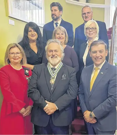  ?? CONTRIBUTE­D ?? David Elms, centre front, was one of seven new members of the Order of Newfoundla­nd and Labrador to receive his insignia during a ceremony in St. John’s. Present for the occasion were, front, from left, Lieutenant Governor Judy Foote, Elms and Premier Andrew Furey. Second row, Jennifer Elms (daughter), Sandra Elms (wife) and Jackie Power (sister). Back row, Jonathan Elms (son) and Wally Power (brother-in-law).