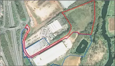  ??  ?? ■
An aerial view shows the proposed developmen­t site for the new APAC warehouse in Rowena Park, Rothley. Image: Stephen George and Partners.