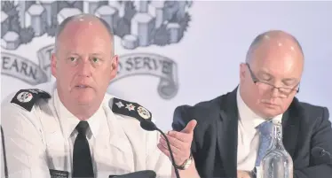  ??  ?? Chief Constable George Hamilton and Police Federation boss Mark Lindsay