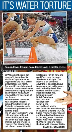  ?? REUTERS ?? Splash down: Britain’s Rosie Clarke takes a tumble