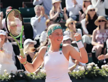  ?? PICTURE: REUTERS ?? BEST BIRTHDAY EVER: Latvia’s Jelena Ostapenko beat Switzerlan­d’s Timea Bacsinszky in their French Open semi-final yesterday to secure her place in the final tomorrow.