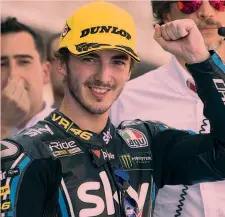  ??  ?? PECCO BAGNAIA, 21 anni, torinese, pilota Sky VR46. Dal 2013 al 2016 ha corso in Moto3 (2 vittorie), passato in Moto2, nel 2017, ora, dopo i successi in Qatar e Texas, guida il campionato GETTY