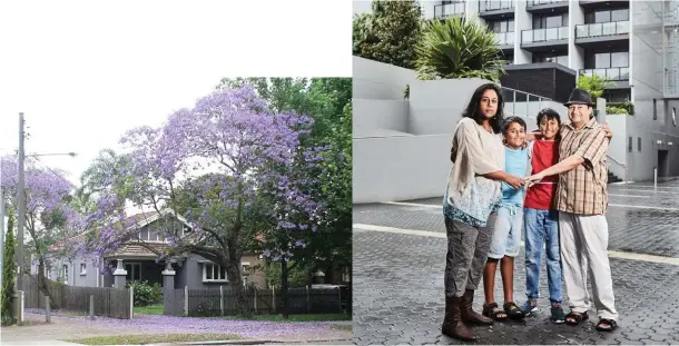  ??  ?? ABOVE, FROM LEFT A community unites against WestConnex. Constructi­on on the controvers­ial project forges ahead. The Roper-Tyler family’s much-loved former home in Homebush, NSW. Aurelia and Jeremy Roper-Tyler with their sons outside their new apartment...