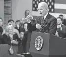  ?? GETTY IMAGES ?? President Joe Biden talks about his proposed federal budget during an event at the Finishing Trades Institute on March 9 in Philadelph­ia.