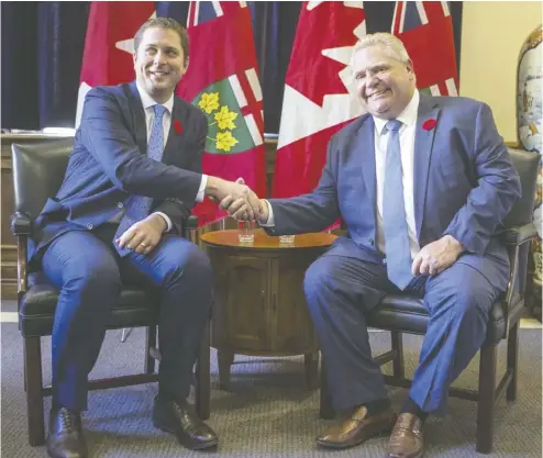  ?? Ernest Doroszuk / Postmedia News ?? The message that federal Conservati­ve leader Andrew Scheer and Ontario Premier Doug Ford are soulmates will resonate even more strongly in the event of a teachers’ strike, writes John Ivison.