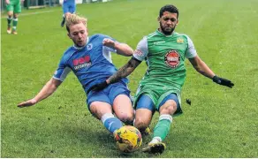  ??  ?? Larkhall and Moneyfield­s in sync on a sliding challenge