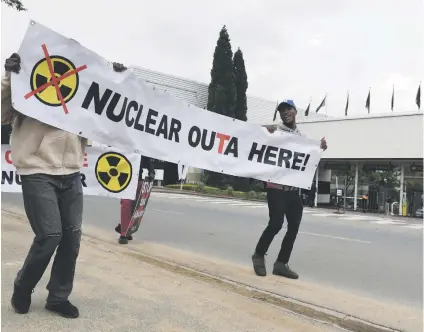  ?? Picture: Neil McCartney ?? MAKING A POINT. Various anti-nuclear groups protest outside the Energy Indaba in Midrand yesterday in opposition to the government’s nuclear energy plans.