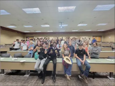  ?? ?? National FFA Officer Erik Robinson conducted a workshop with agricultur­e classes to further their knowledge of agricultur­e as well as animal and plant science.