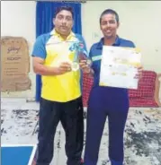  ?? HT ?? Divyansh Srivastava (right) poses with his coach Yogendra Agarwal in Lucknow on Sunday.