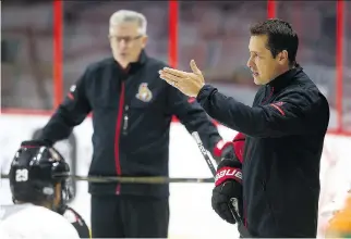  ?? TONY CALDWELL ?? Senators coach Guy Boucher, shown at a practice in October, was giving players Wednesday off after leading them through a one-hour skate at the Ericsson Globe arena in Stockholm on Tuesday.