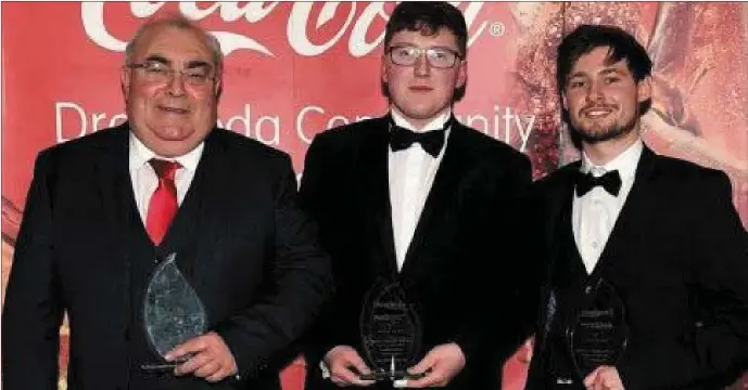  ?? Picture: Colin Bell ?? Last year’s main winners at the Drogheda Independen­t Coca-Cola Sport Star Awards - (from left) Hall of Fame recipient Brendan Gregory, Young Sport Star of the Year Keane Barry and overall Sport Star of the Year Jack McCullough.