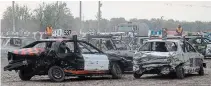  ??  ?? There were fender-benders and bumper-thumpers galore when a demolition derby was featured Saturday night at Merrittvil­le Speedway in Thorold.