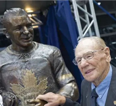  ?? TARA WALTON/TORONTO STAR FILE PHOTO ?? Leaf great Johnny Bower (unveiling his statue on Legends Row in 2014) was “not only one of the greatest goalies of all time, but also a kind and generous human being who will be sadly missed,” writes Mike Hyland of Whitby.