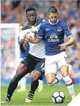  ??  ?? ■ Victor Wanyama of Spurs challenges Everton’s Kevin Mirallas.