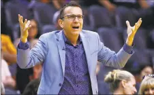  ?? Ross D. Franklin / Associated Press ?? Connecticu­t Sun coach Curt Miller argues with officials during a game against the Phoenix Mercury in August.