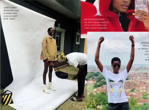  ??  ?? Behind the scenes of Jumbo’s first screen test with RAW Models Ibrahim, pictured in Nigeria, has starred in Issey Miyake, Giorgio Armani and Victoria Beckham shows