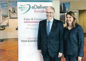  ?? CONSORCI DE LA ZONA FRANCA ?? Jordi Cornet y Blanca Sorigué, durante la presentaci­ón de eDelivery