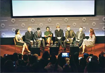  ??  ?? Zabryna Guevara, Sean Pertwee, Robin Lord Taylor, Jada Pinkett Smith, Donal Logue, Ben McKenzie, Danny Cannon andKristen Baldwin attend the GOTHAM Panel At PaleyFest NY on Oct 18, in New York City. (AFP)