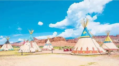  ?? DREAMSTIME ?? While Capitol Reef Resort in Torrey, Utah, has traditiona­l hotel accommodat­ions, its tepees and covered wagons give it full glamping status.