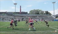  ?? CANADIAN PRESS FILE PHOTO ?? Members of the Wolfpack practice in Toronto last month. After starting in the third tier of English rugby league in 2017, Toronto is potentiall­y just seven games away from winning promotion to the elite Super League.