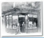  ??  ?? Left, Luke and Danny Hunter outside their shop on the corner of Lord Street, Burscough,1934