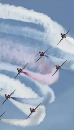  ??  ?? Clockwise from left: Airpower 1999-style as Tornado aircraft line up with their pilots and ground crew at RAF Leuchars in Fife; the Red Arrows, for many the public face of the RAF; a biplane bomber lands at Hendon during an RAF ‘pageant’ in 1932; an...