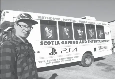  ?? HARRY SULLIVAN/TRURO NEWS ?? Stephen Lumsden, of Salmon River, has created a new business called Scotia Gaming and Entertainm­ent. One component of his company is a mobile video gaming bus for hosting birthday parties, which he will take anywhere in the province.