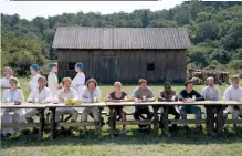  ??  ?? Top to bottom:
Dani (Florence Pugh) and Christian (Jack Reynor) eye some grisly goings-on in Midsommar; Ari Aster with cast and crew on set; So what’s on the menu? Best not to ask…